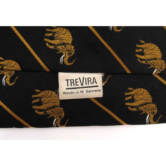 Vintage Wildlife Wide Tie Lot Trevira Elephant Silk Italian Animals Gold Navy - Picture 6 of 16